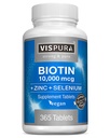 Biotín 10000 mcg + zinok + selén, Pure, Vegan a extra silný, Najlepšie doplnok pre rast vlasov, žiariaca koža, silné nechty*, 365 tabliet po dobu 12 mesiacov, prírodné bez prídavných látok