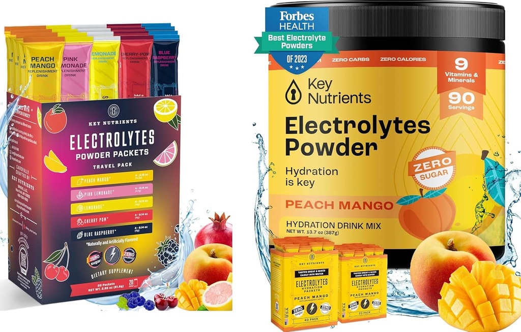 KĽÚČOVÉ NUTRIENTY Ultimate Hydration & Multivitamín Duo: 20-Pack Odroda 5 Chute + 90-Serving Powder Tropical Peach Mango Electrolytes