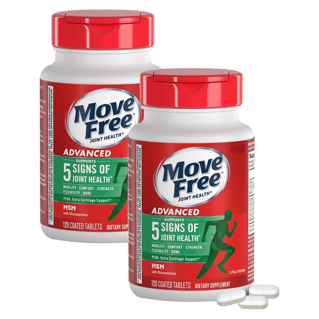 Presun zadarmo Advanced Plus MSM obalené tablety, Spoločné zdravotné doplnky s glukozamínom a chondroitín, 120 gróf, balenie po 2