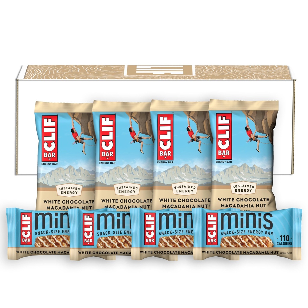 CLIF BAR - Biela čokoláda Macadamia Nut Flavor - Plná veľkosť a Mini energetické tyčinky - Vyrobené s organickým Oat - Non-GMO - Rastlinné na báze - 2,4 oz. a 0,99 oz. (20 Počet)
