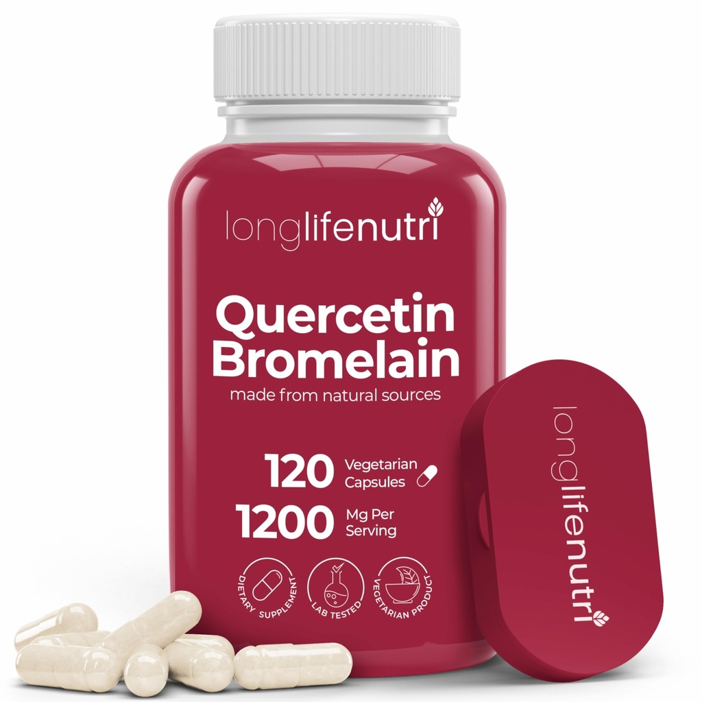 LongLifeNutri Quercetin 1000 mg s hypromelínom 200 mg - 120 Vegetariánov Kapsule, Organický Dihydrát komplex pre spoločnú mobilitu a rovnováhu dýchania, 2-Month Supply, GMP Certified, Made in USA
