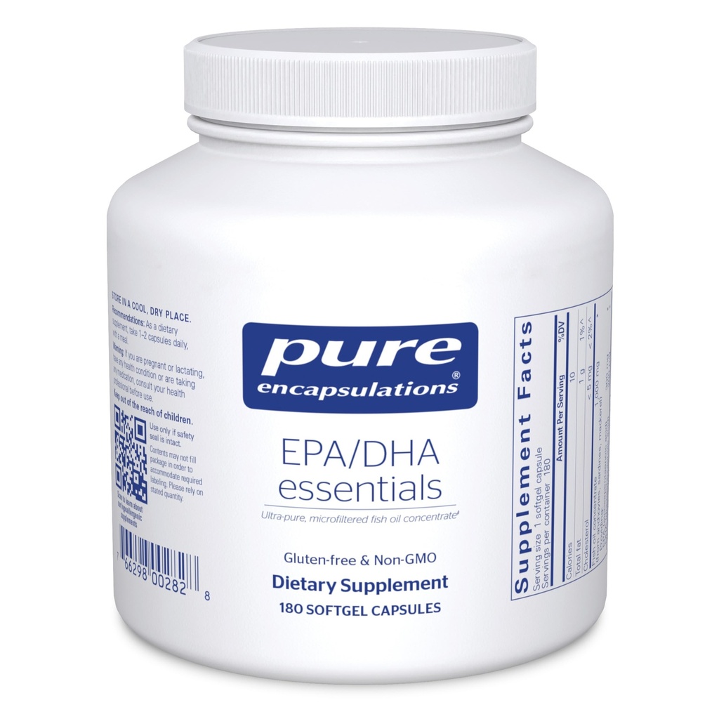 Pure Encapsulations EPA/DHA Essentials - Rybí olej koncentrát doplnok na podporu kardiovaskulárneho zdravia - Premium EPA a DHA doplnok s Omega 3 - 180 Softgel kapsuly