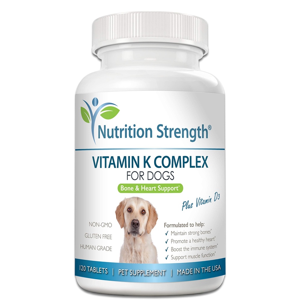 Vitamín K pre psy - K1 & K2 (MK4 + MK7) + vitamín D3 pre zdravie kostí, podporu srdca a absorpciu vápnika - pokročilá formula pre silné kĺby, svalovú a imunitnú podporu - 120 tabliet