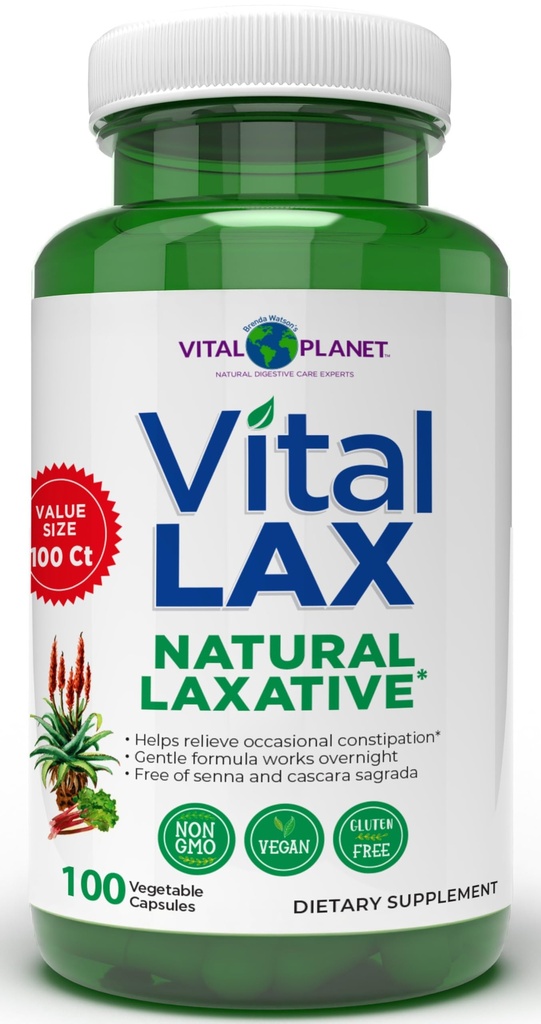 Vital Planéta - Vital Lax Natural Laxative Cleanse Supplement pre príležitostné zápcha, s hydroxidom horečnatým, Slippery Elm, Aloe, a Triphala na podporu Bowel Pravidelnosť 100 Kapsule