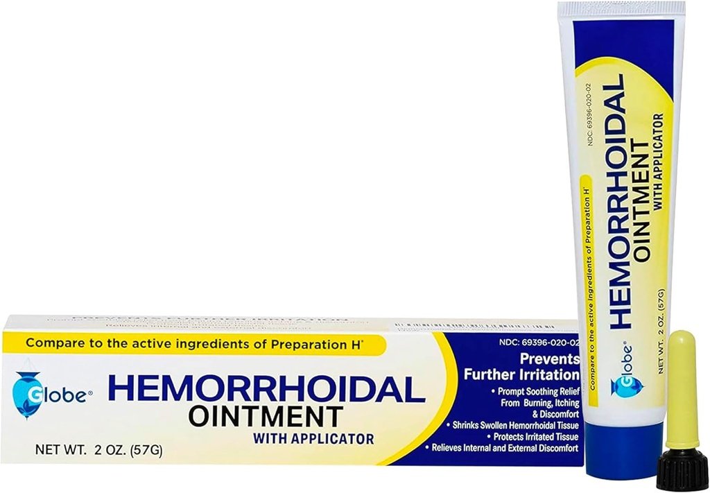 Globe Hemorhoidal Masť w/ Applicator, Fenylefrín HCl, Petrolatum Minerálny olej, Maximálna sila Formula pre pálenie, nepohodlie a svrbenie, 2 oz