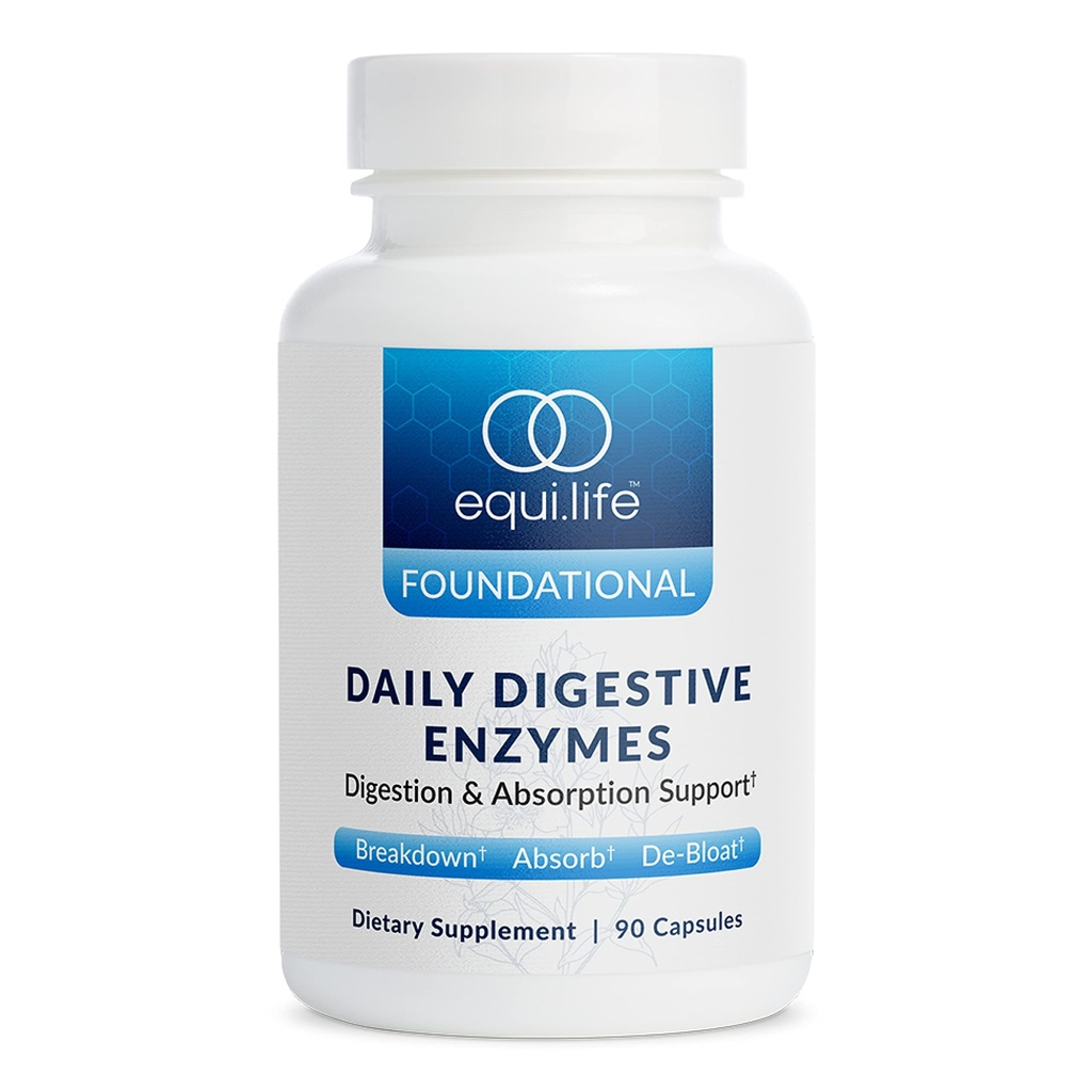 Equilife Daily Digestive Enzyme Supplement with Bromelain, Lactase, and Lipase, Supports Digestion of Protein, Fiber, Carbs and Fats, Gluten Free, Vegan, Non-GMO, 90 Kapsule
