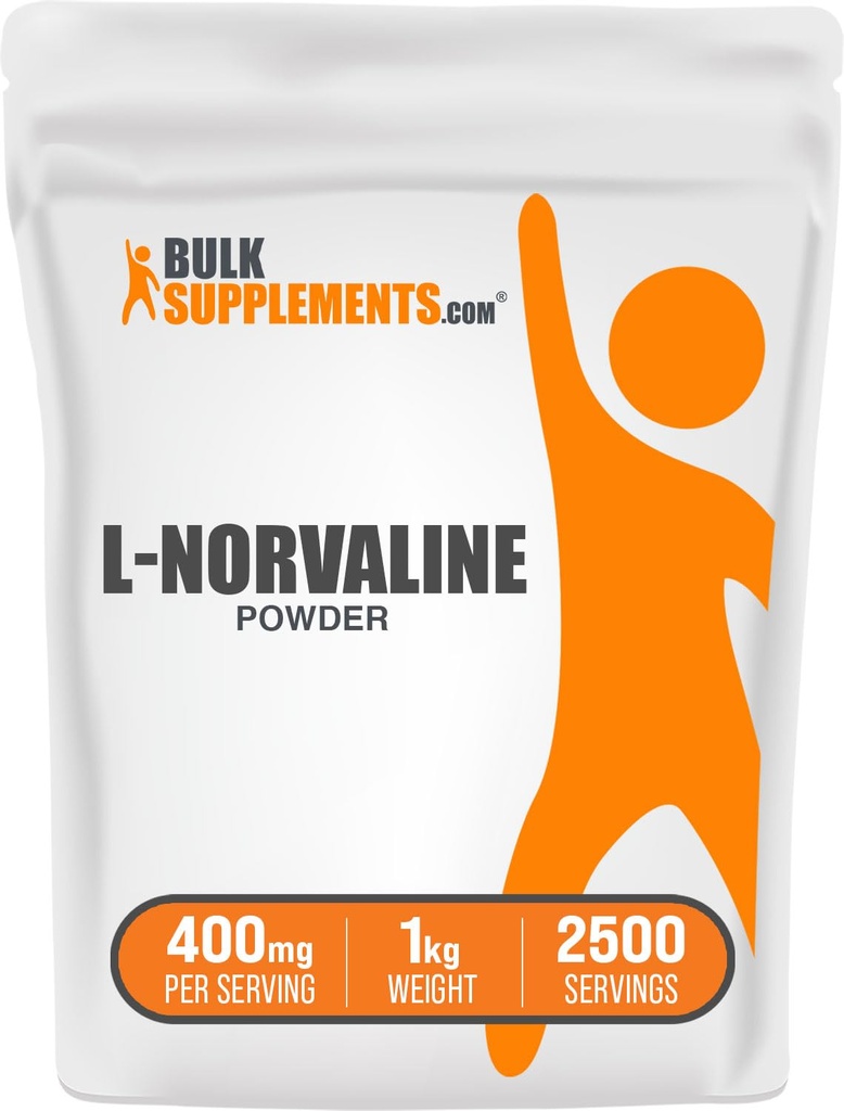 BulkSupplementments.com L-Norvaline Powder - L-Norvaline Supplement, Nitric Oxide Supplement, Amino Acid - Gluten Free, 400mg per Serving, 1kg (2,2 lbs) (Pack of 1)
