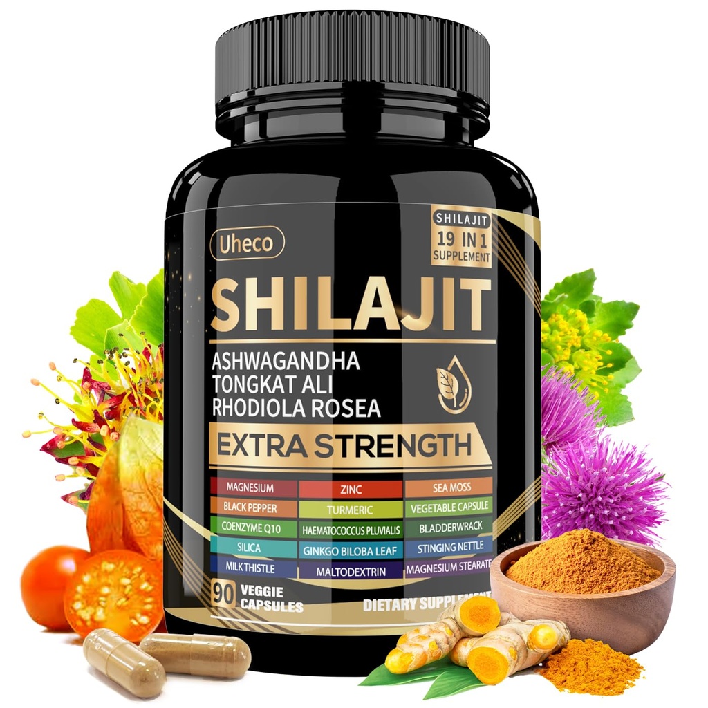 Shilajit Supplement with Sea Moss, Ashwagandha, Tongkat Ali - Shilajit Pure Himalayan Organic Fulvic Acid Kapsule - 90 Count