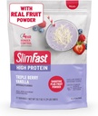 SlimFast High Protein Smoothie Mix Plus Fruit Powder, High Protein Meal Replacement Powder, Fiber, Vitamín C, 21 Servings, 1,29 libra, Triple Berry Vanilla (Backaging May Vary)