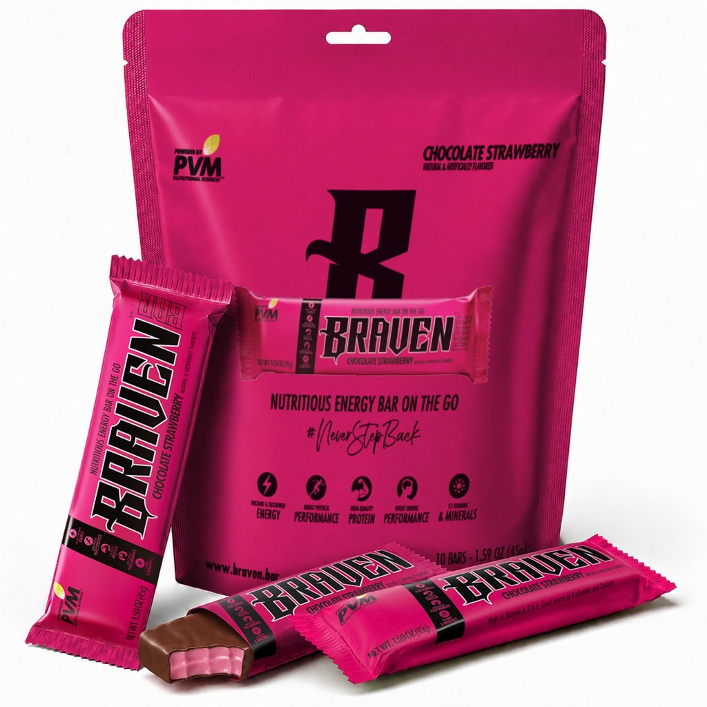 Braven Bar Čokoláda Strawberry Energy Bars (1.59 oz, Balenie 10) 