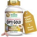 Botanická voľba Maximálna sila Opti Gold Vision Očná podpora Zdravie Doplnok pre celkový zrak Zdravie pre mužov a ženy - Taurín, vitamín A, luteín, čučoriedky, Alpha Kyselina lipoová (60 kapsúl)