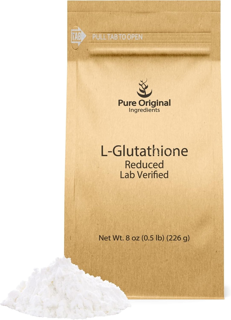 PURE ORIGINAL SUROVINY L-Glutatión prášok (8 oz) Znížený, vždy čistý, Lab Overené doplnok