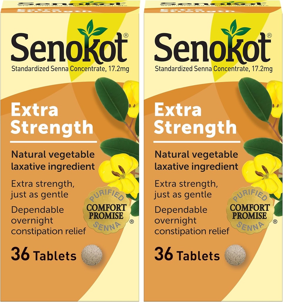 Senokot Extra sila Prírodné rastlinné preháňadlo pre jemne prenocovanie úľava Príležitostná zápcha, 36 Počet (Stock of 2)