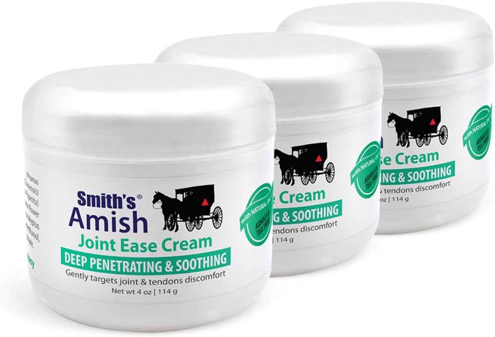 Smith's Amish JointEase upokojujúci krém 3 balenie (Tri 4 oz Jars) s Arnica, Tea Tree, Eucalyptus, Peppermint a rozmarín