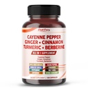 Cayenne Pepper Ginger Turmerica Berberine - Digestion, Gut Heath Support - Made in USA