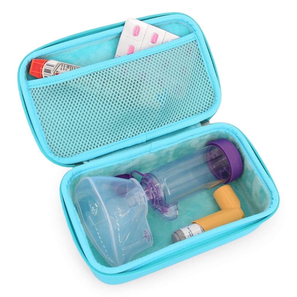 CASEMATIX Astma Inhaler Case For Travel Fits Athma Inhaler Spacer With Mask Attached, Inhaler Holder a ďalšie príslušenstvo používané s Spacer For Inhaler, Obsahuje len tyrkysovej astmy
