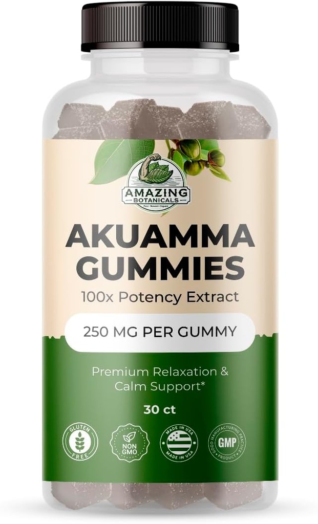 Amazing Botanicals Akuamma Gummies - High Potency Daily Wellness Gummy, Vegan, Non-GMO, Gluten-Free Herbal Supplement - 250MG Per Gummy s prírodnou Wild Berry Flavor (30 Počet)