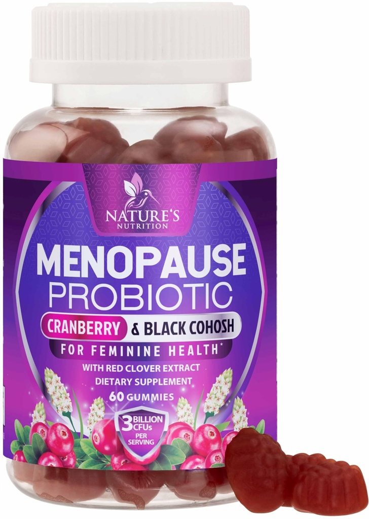 Menopauza Doplnky pre ženy - 3 miliardy CFU Prírodné Menopauza Relief pre mierne horúce riasy a nočné potey, PH, Vaginal Zdravie Podpora probiotiká pre ženy Gummy, Probiotické doplnok - 60 Gummy