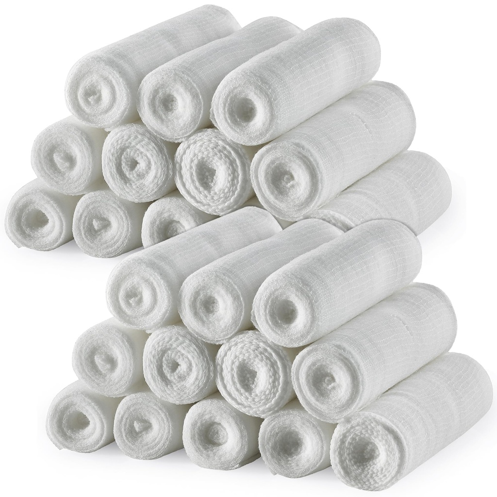 MEDca Gauze Bandage Rolls - 24 ks, 3- palec x 4.1 Yards, Medical Grade Gauze a Stretch Bandage pre ranné šaty a prvú pomoc Kit