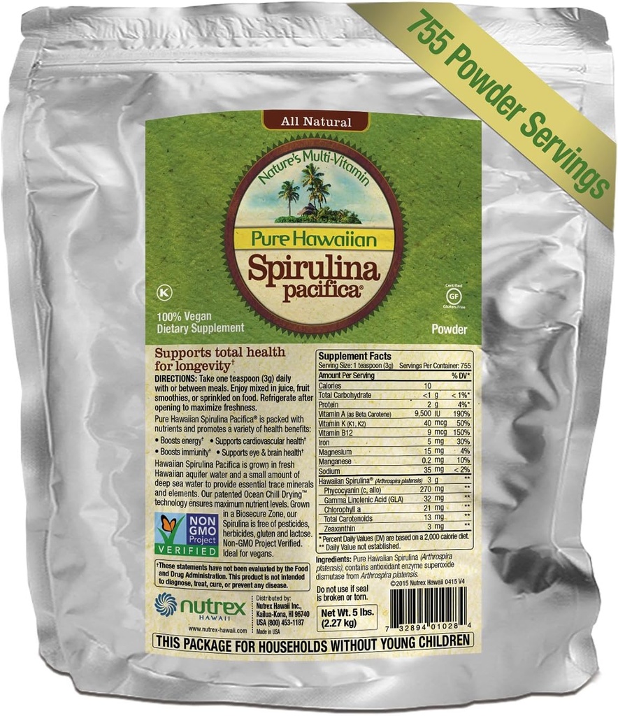 Pure Hawaiian Spirulina Powder 5 lb Bulk Bag 