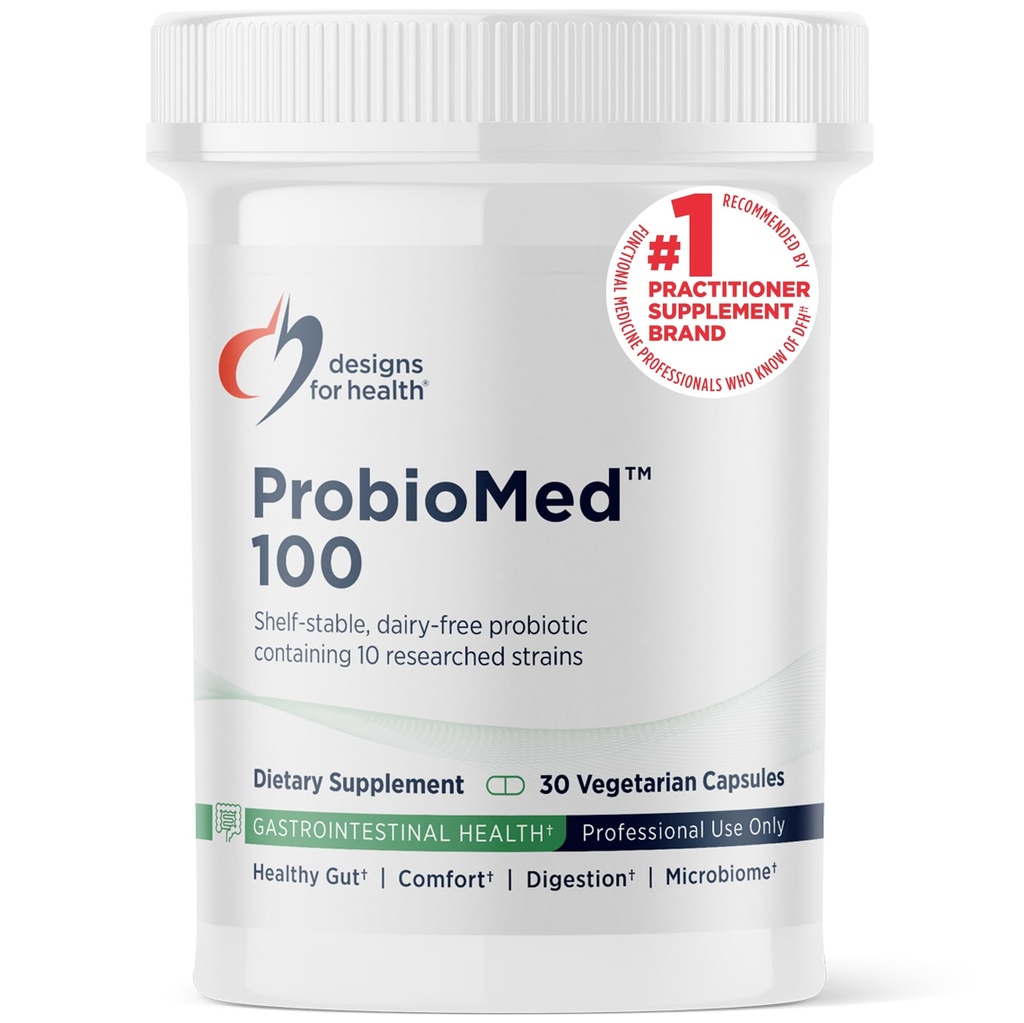 Dizajn pre zdravie ProbioMed 100 - Probiotiká pre trávenie zdravie - 10 kmeňov s Lactobacillus Acidophilus Probiotic + Lactobacillus Rhamnosus - Gut Health + Immune Suplement (30 Caps)