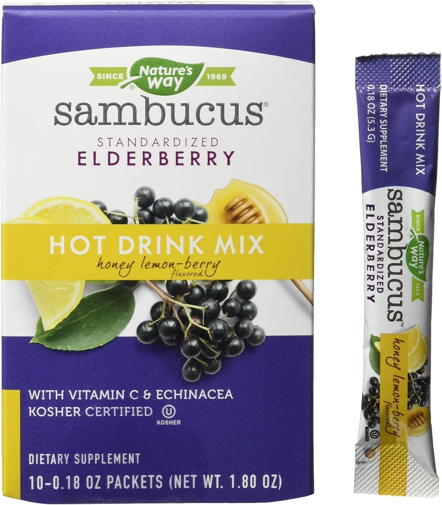Nature's Way Nature's Way Sambucus Ukľudňujúci bazový horúci nápoj Mix, s vitamínom C a Echinacea, 10 gróf, med Lemon-Berry Ochutený, 10 gróf (Stock of 12)