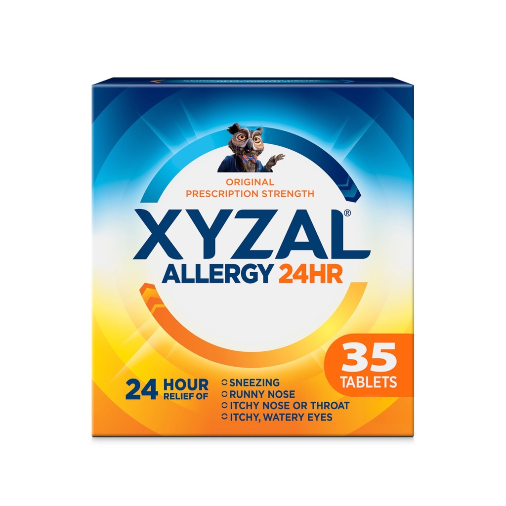 Xyzal 24 hodín Alergy Relief Medicine, Original Prescription Sila Antihistaminikum, Levocetirizín Dihydrochlorid Tablety, 5 mg, 35 Počet
