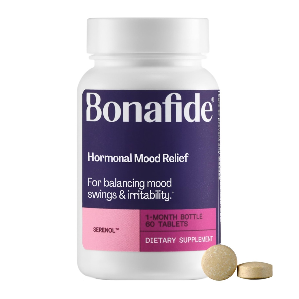 Serenol od Bonafida. Relief from Hormonal Mood Swings, Drážditeľnosť, & PMS Bloating.