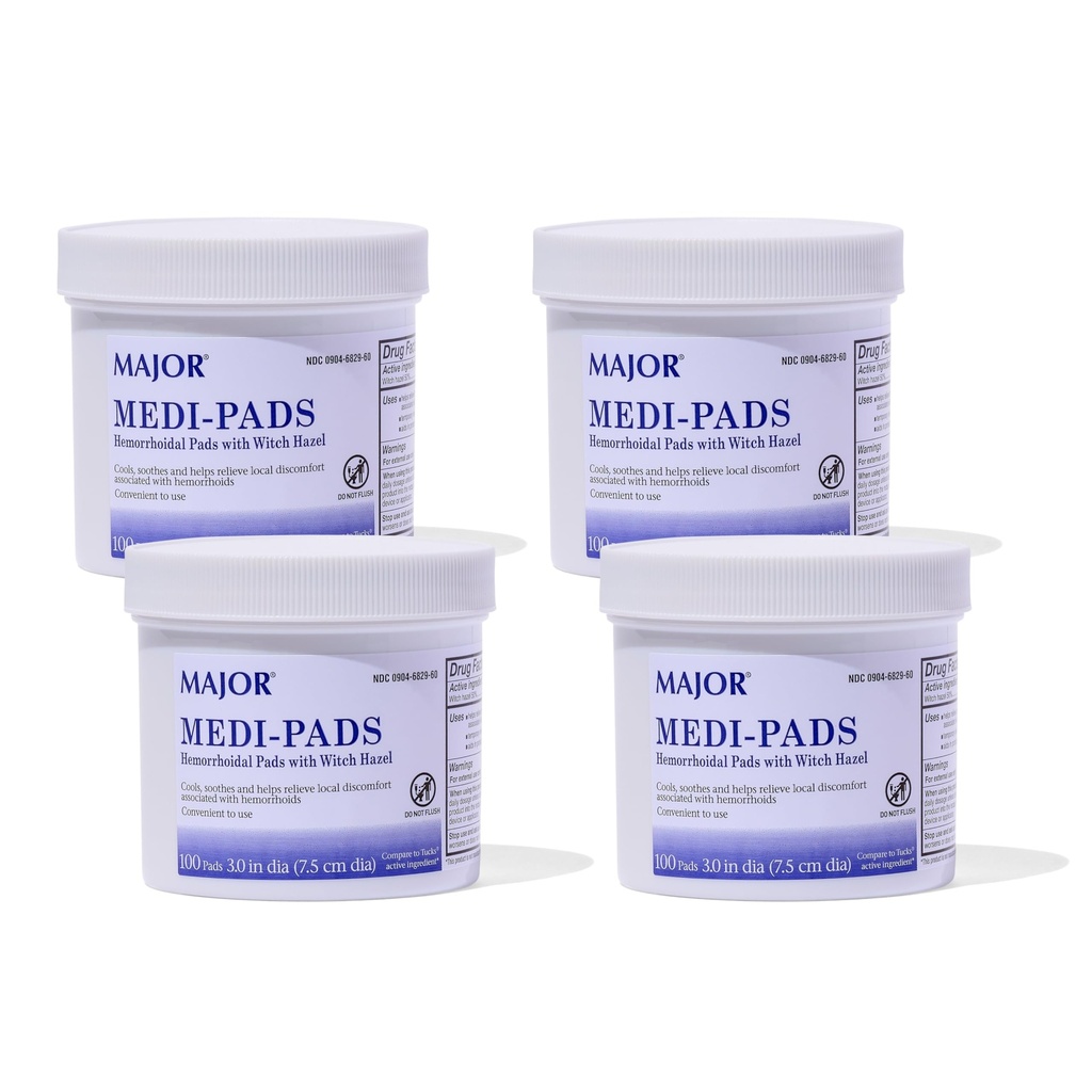 MAJOR Medi-Pads - Hemorhoidal Hygienické čistenie Čarodejnice Hazel Pads - Chladenie Relief s Aloe - 100 Gróf Jar (4 balenie)
