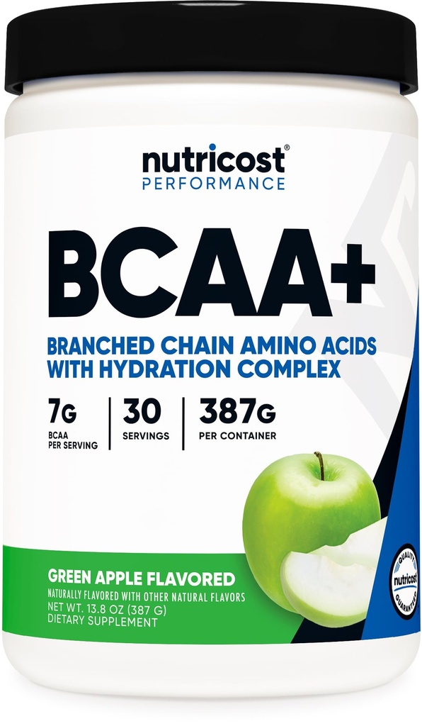 Nutricost BCAA + hydratačný prášok (Green Apple) 30 Servisné služby - Aminokyseliny s rozvetveným reťazcom s hydratačným komplexom - bez lepidla, bez GMO