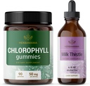 HERBAMA Chlorofyl a mlieko kit - kôpka 50 mg Chlorofyl Gummies & Milk Thitle Extract Tincture 4 fl oz - Vegan, non-GMO, cukor a alkohol - 2 balenia