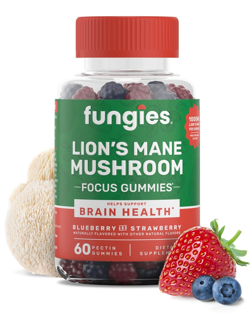 Huby Lion's Mane Huby Gummy, miešané čučoriedky a jahodová príchuť - Huba Supplement Gummy pre dospelých a deti podporuje zdravie mozgu, kognitívne funkcie, zameranie, pamäť a nálada, 60 slúži