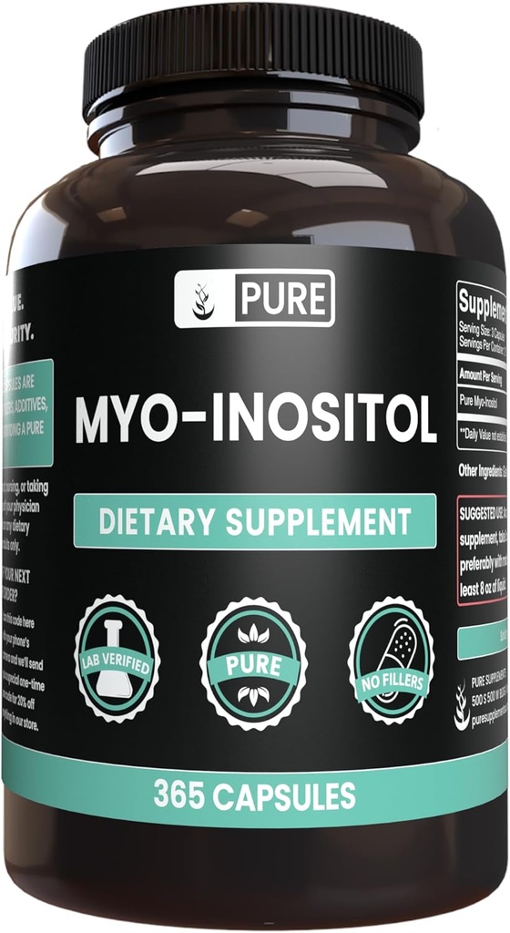 Pure Original Ingredients Myo-Inozitol (365 Kapsule) Žiadne horčík alebo ryžové plničky, Vždy čisté, Lab Overené