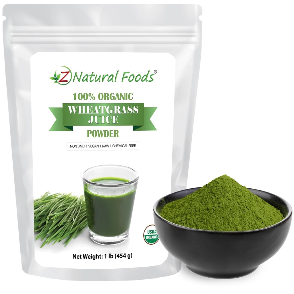 Z Natural Foods Organic Wheat Grass Juice Powder - Superfood for Healthy Aging & Digestion - Non-GMO, Vegan, Kosher - Perfektné pre šťavy, Jogurty a smoothies - Wheatgrass Powder Bliss, 1 lb