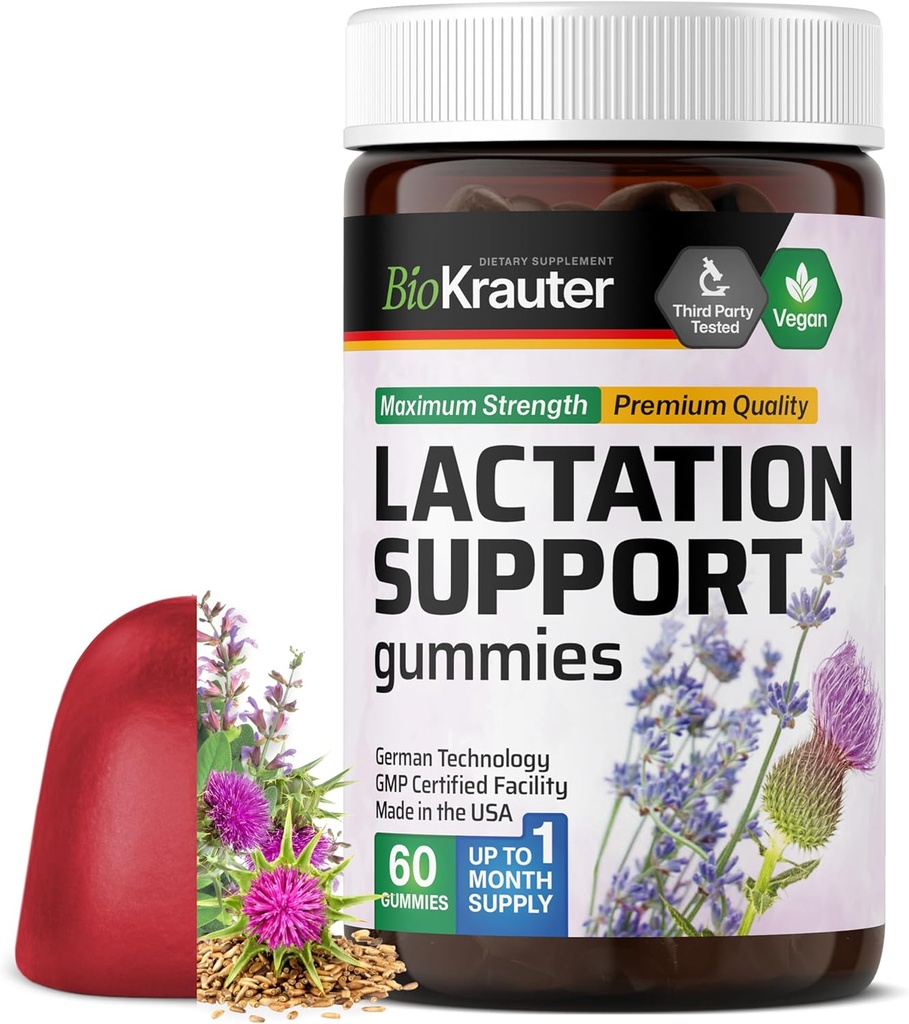 BIO KRAUTER Support Laktácia Gumies - 60 Žuvačky - Prírodné Laktačné doplnky - Kozy Rue, senovka grécka, Mlieko Tortle Extrakty - Vegan Dojčenie Doplnky