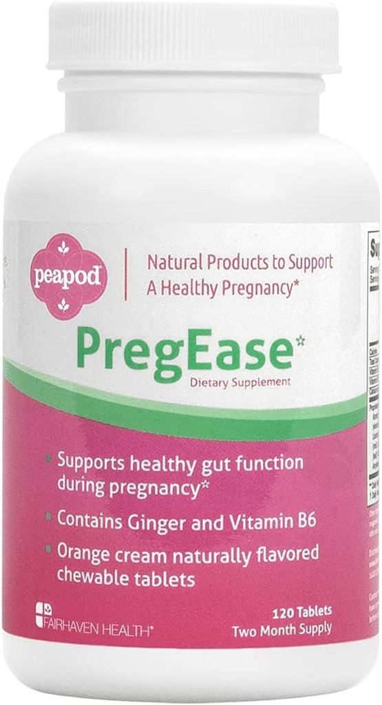 Fairhaven Heath Peapod PregEase Morning Disease Supplement for Tehotné ženy - Sweet Orange Žuvacie tablety s zázvorom a vitamínom B6-2 Mesiac dodávky
