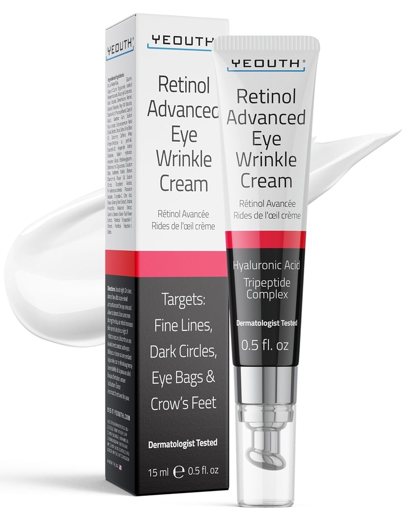 YEOUTH Retinol očný krém proti starnutiu, spevňujúci pod očami krém na opuchy a vrecká pod očami pre vrásky a tmavé kruhy s kyselinou hyalurónovou a tripeptidy 15ml
