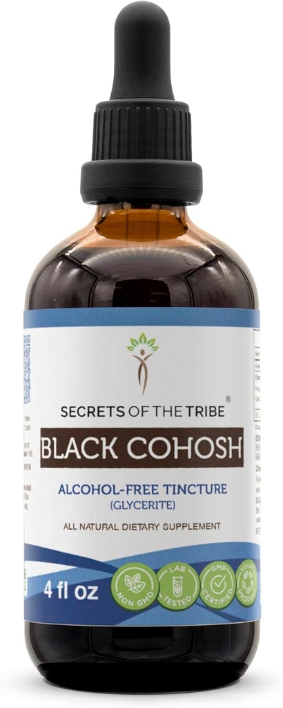 Tajomstvá z kmeňa Black Cohosh Tinktúra bez alkoholu extrakt, vysokopotenciálne bylinné kvapky, Tinktúra vyrobená z responsibly farmovaný Black Cohosh (Cimicifuga Racemosa) Sušený koreň 4 oz