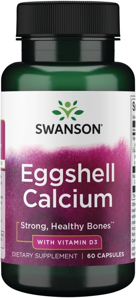 Swanson Vajíčková škrupina Vápnik s vitamínom D-3 60 Kapsule