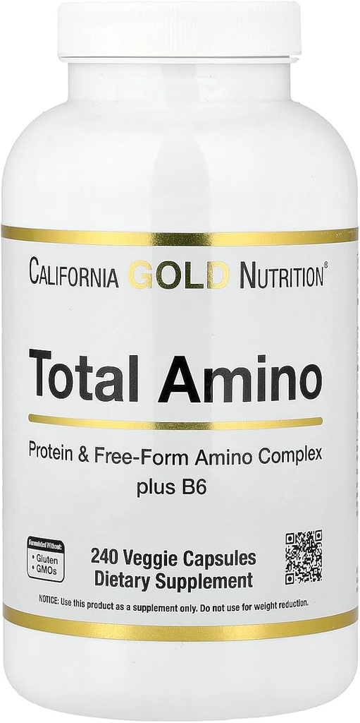 Kalifornia Gold Nutrition Total Amino s vitamínom B-6, a 20 Amino Acid Blend, 240 Veggie Capsules