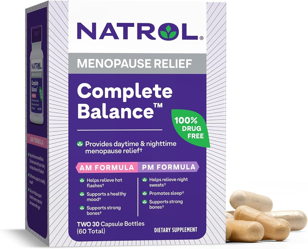 Natrol Complete Balance, Dietary Supplement for Menopause Relief, A.M./P.M. Menopauza Relief for Women, 60 Kapsule, Až 30 Day Supply