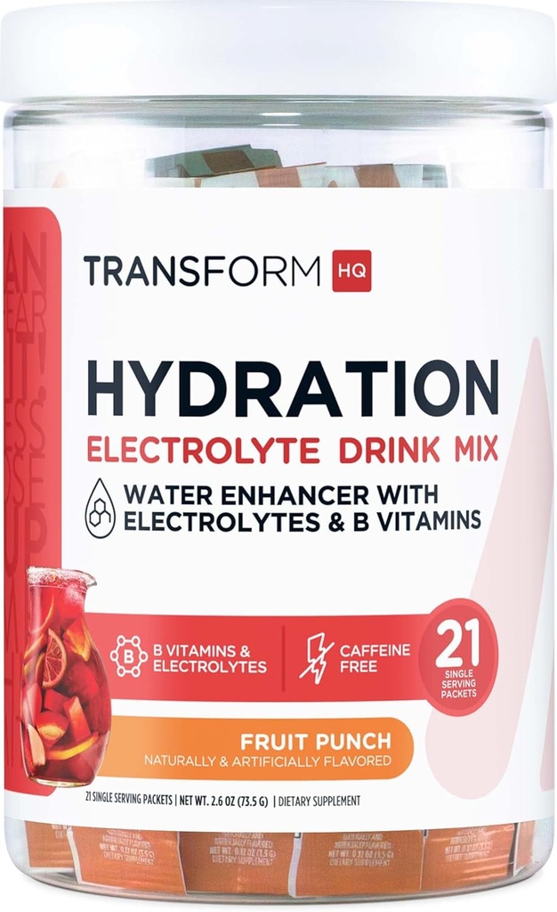 Transformácia HQ Hydratačný nápoj Mix (21 jednosýtiacich balíčkov, ovocný punch) - Hydratácia Supplement Zmes s vitamínmi a elektrolytmi