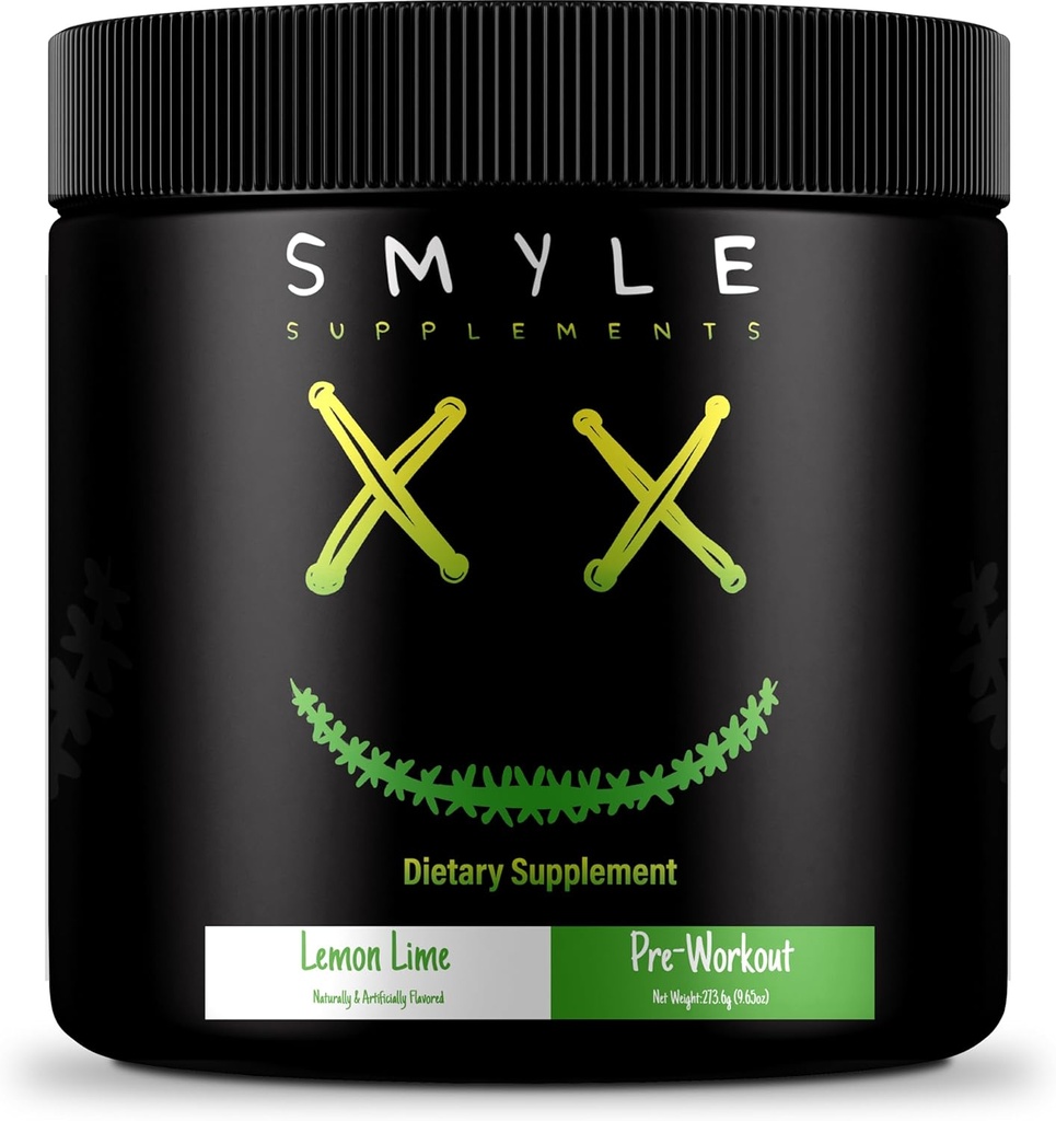 Smyle USA Pre-Workout Powder Lemon Lime - Pre Workout Energy s 400mg Alpha GPC + 167mg kofeínu a 1667mg Beta-Alanine Performance Blend 30 Servings