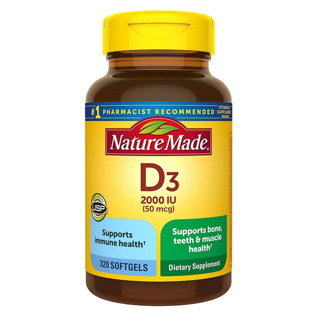 Príroda vyrobený vitamín D3 2000iu 320 Ct. mäkké gély (Backaging May Vary)