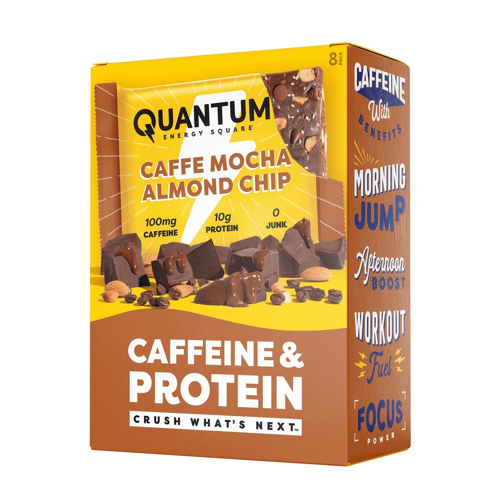 Quantum Energy Square: Energy Bar s kofeínom & 10g Protein. Delicious Healthy Snack On The Go. (Vegan, Gluten-free, Soy-free, Dairy-free) (Caffe Mocha Almond Chip)