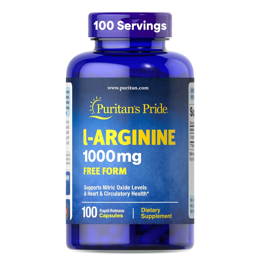Puritánska pýcha L-Arinine 1000mg, Dietary Supplement podporuje hladinu oxidu dusnatého a srdcové a obehové Heath, 100 denná zásoba, 100 tabliet