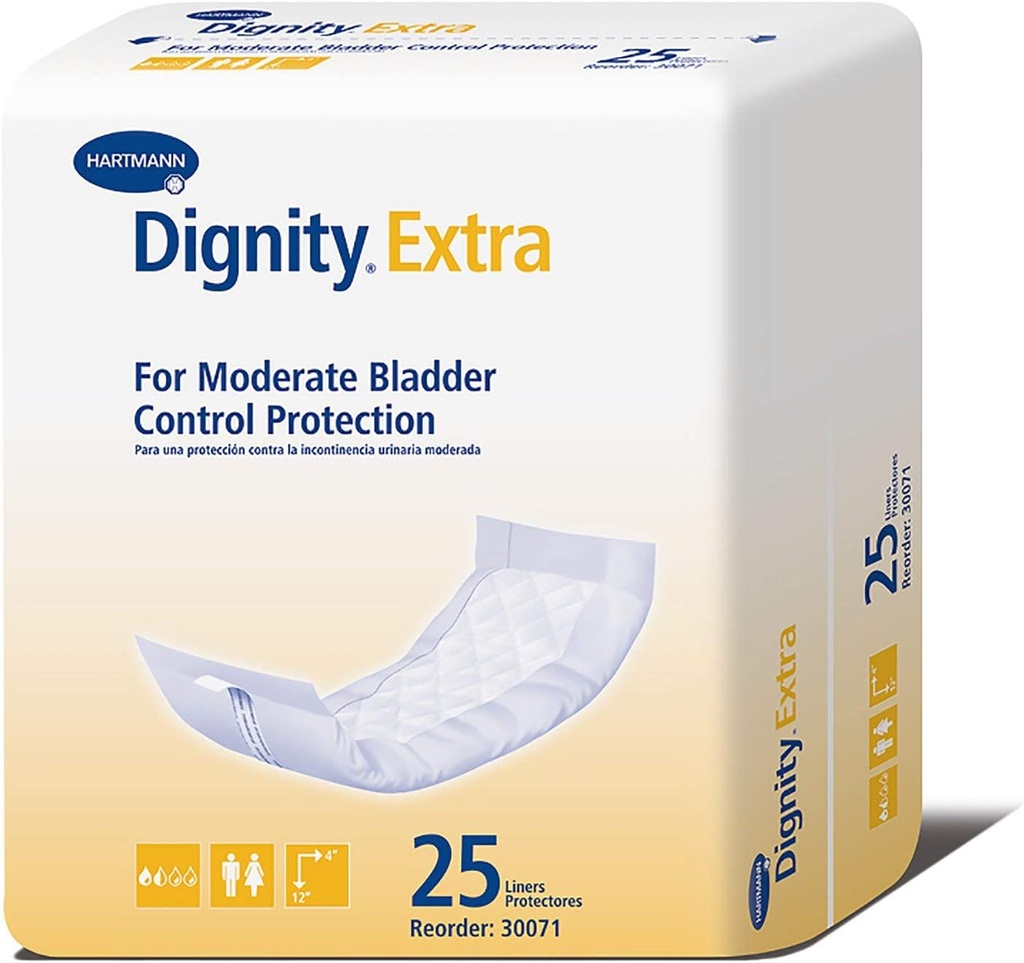 Dôstojnosť Extra Incontinence Liner pre mužov a ženy - Bladder Leak Pads, Stredná absorbencia - jedna veľkosť vyhovuje najviac, 4 v x 12 v, 25 počet, 1 balenie