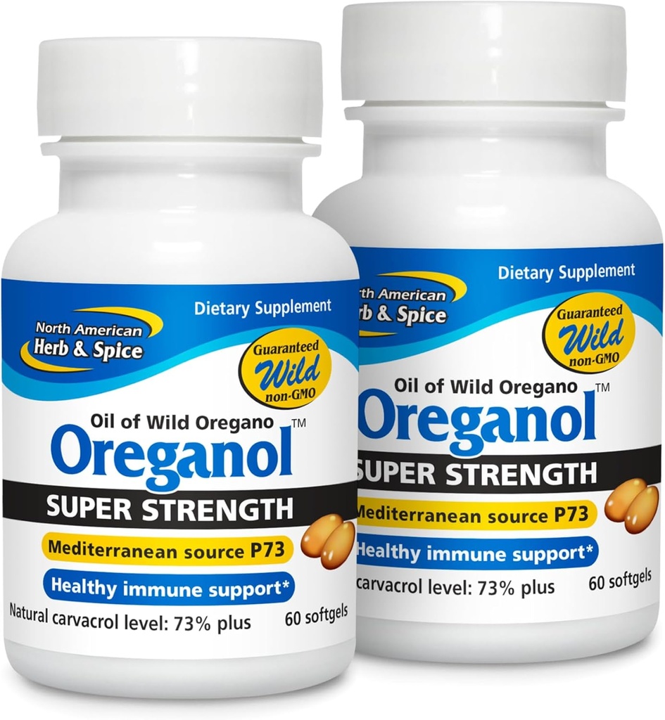 North American Herb & Spice Super Strength Oreganol P73 - Balenie po 2, 60 Softgels - Immune System Support - Vegan Friendly Wild Oregano - Non-GMO - 120 Total Servings