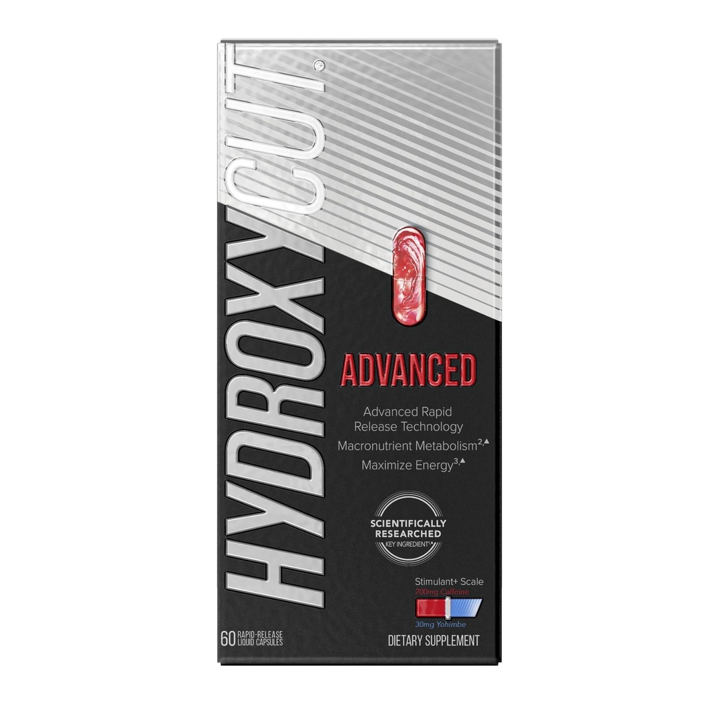 Hydroxycut Advanced - Termogénny doplnok - Podpora metabolizmu a energie pre mužov a ženy - C. Canephora Robusta, Yohimbe Extract & 200 mg Kofeín - Rýchle uvoľnenie Tekuté kapsuly - 60 kapsúl