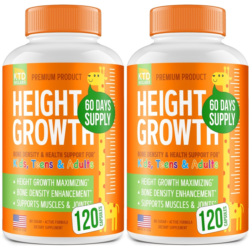 Balenie 2 Height Growth Maximizer - Made in USA - Natural Height Incrows Booster & Teen Vitamines - Pills to Grow Taller any Age - Bone Growth Supplement for Adults & Kids - 120 capsules